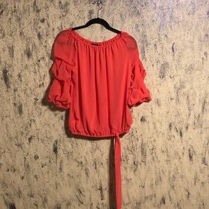 NWOT | PRELUDE Peach/Orange Ruffle Sleeve Blouse